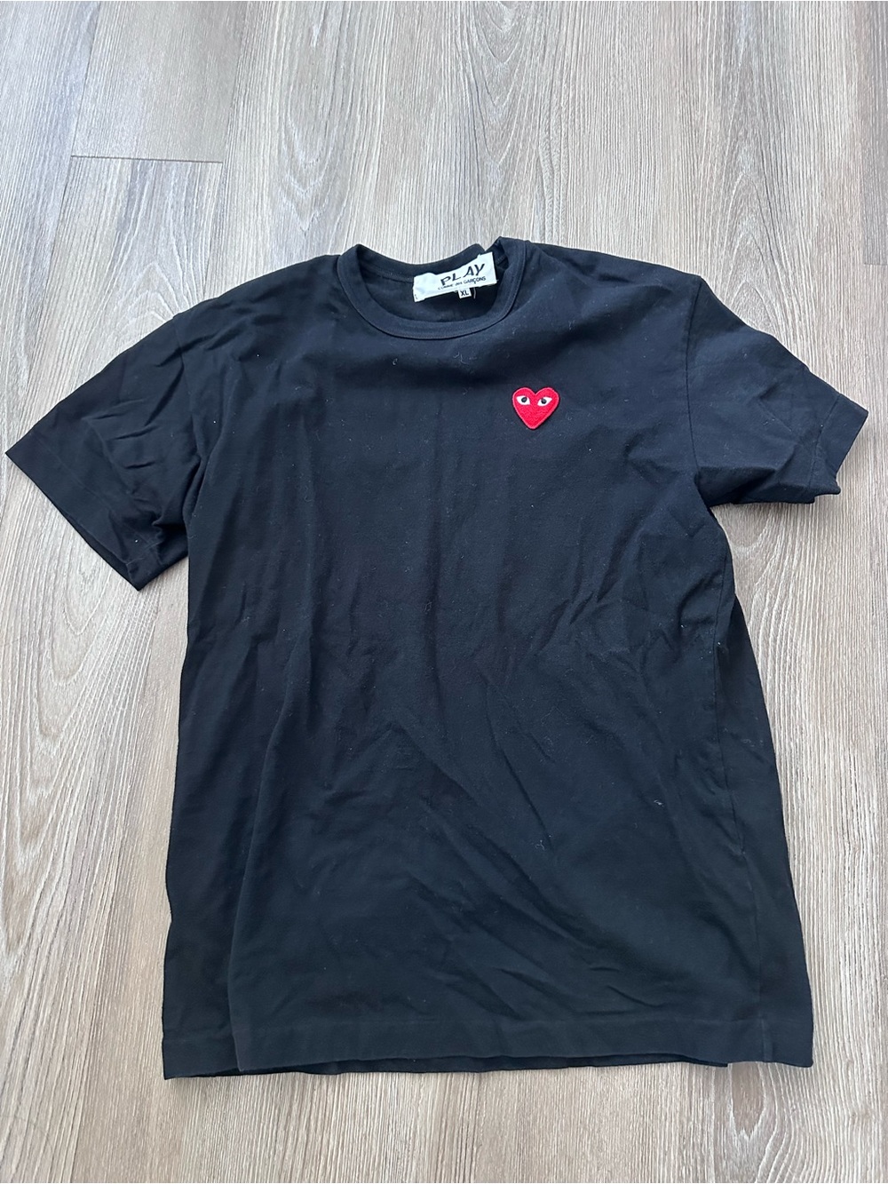 Comme des Garcons PLAY Black Tee with Red Heart Patch